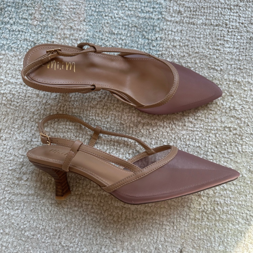 Mi.iM Mauve and Tan Pointed-Toe Slingback Heels